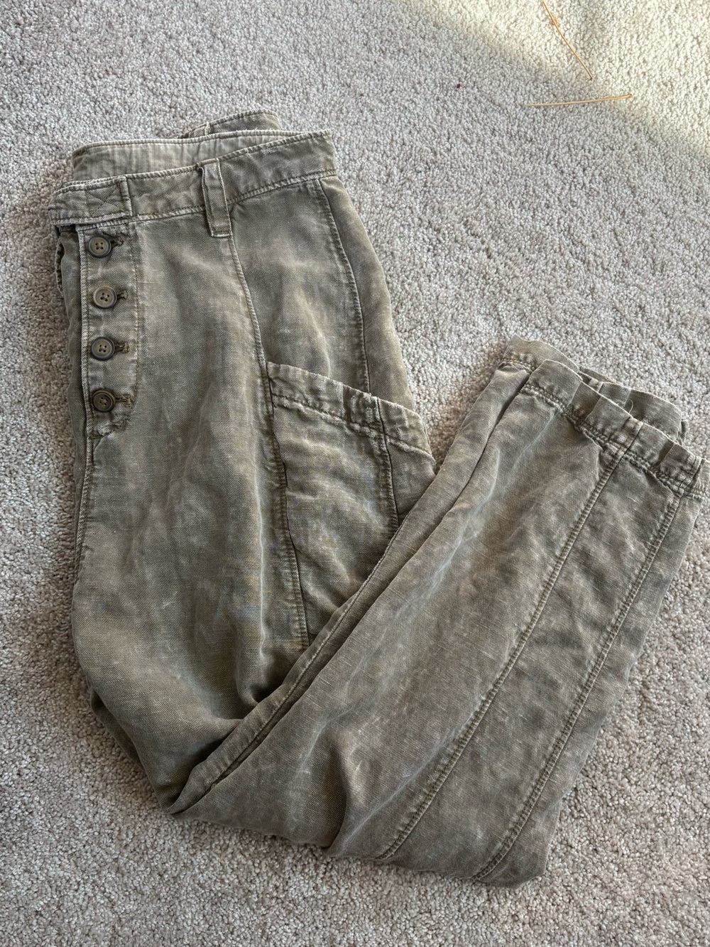 Free People Washed Olive Drop Crotch Harem Utility Jogger Pants Belted Sz 4